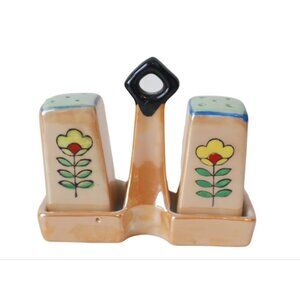 Vintage Salt & Pepper Lusterware With Holder 1940's Floral
